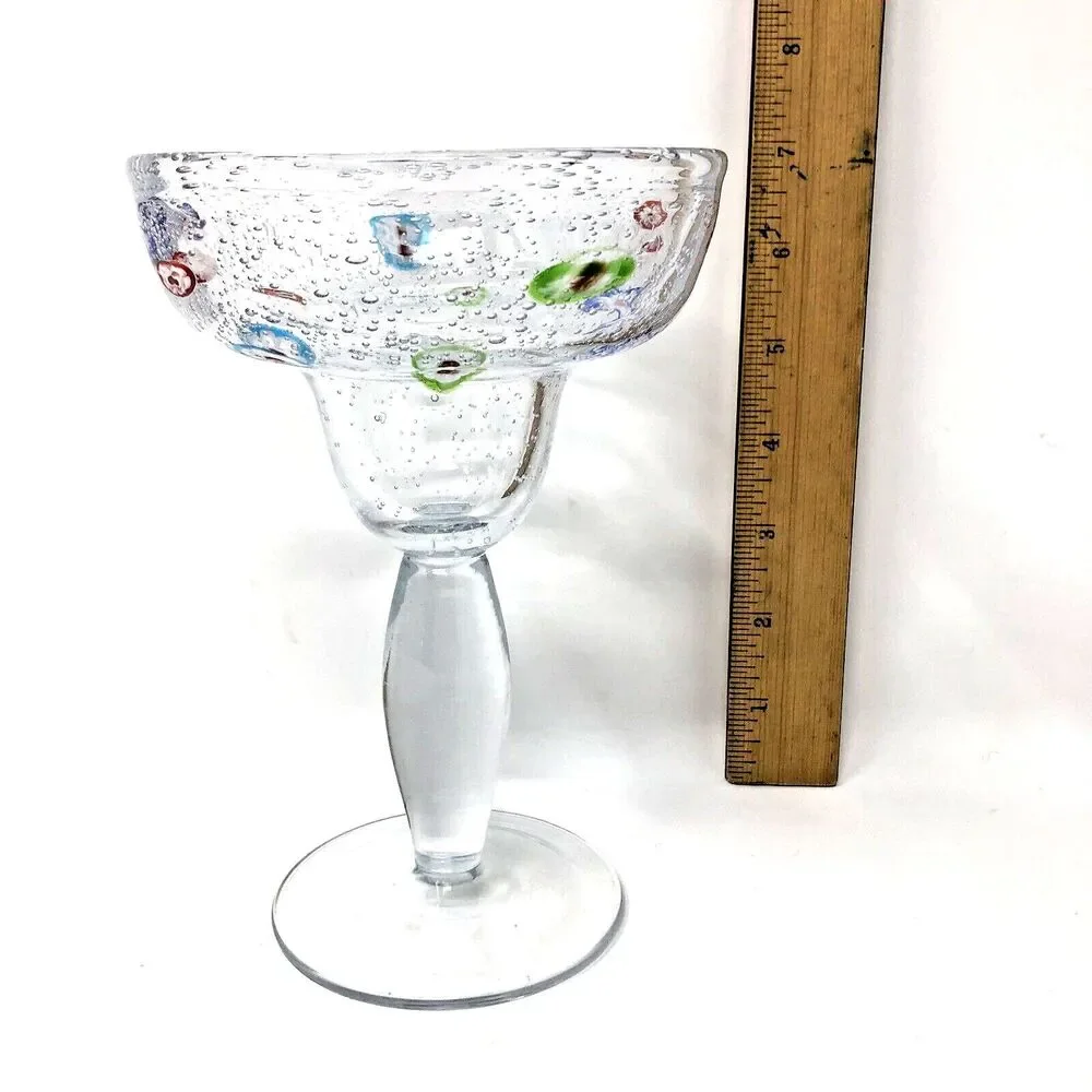 Margarita Hand Blown Glasses Vintage Millefiori Bullicante Barware Set of 2